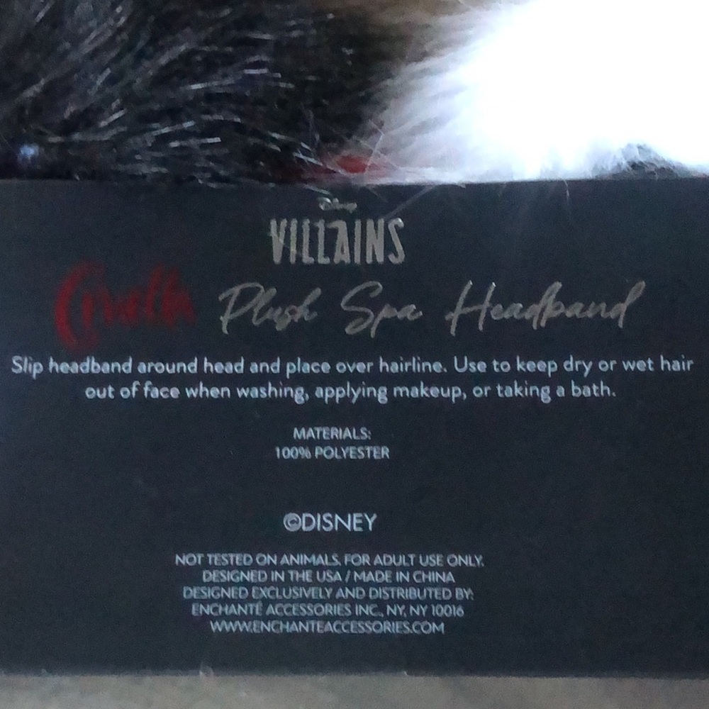 Disney Villains Cruella Plush Spa Headband White & black Pom-Pom 101 Dalmatians - Picture 7 of 8